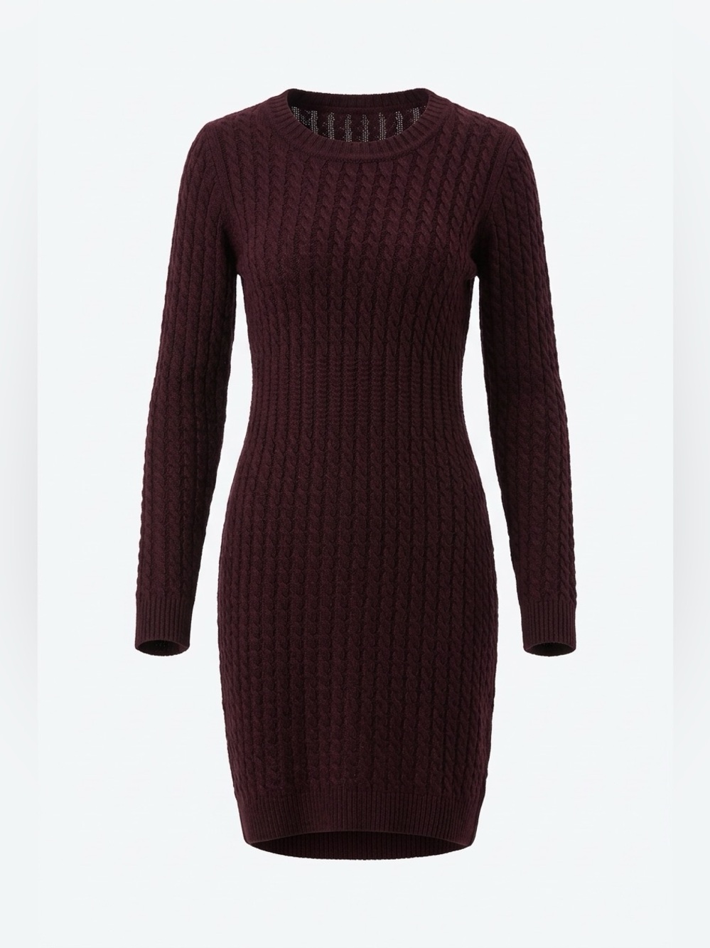 Calvin Klein Long-Sleeve Cable Knit Dress - Burgundy